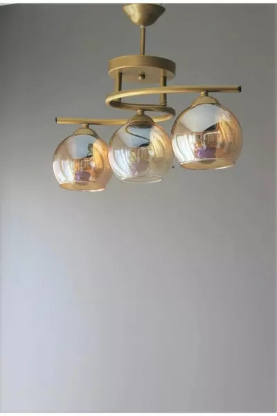 Plafonnier 3 lumières Fuji Moderne Décoratif Couleur Vieillie avec Verre Miel pour Salon - Cuisine - Chambre