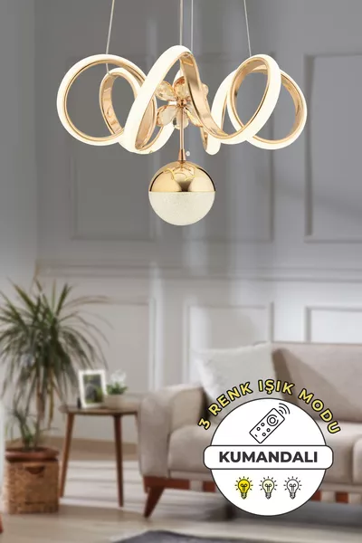 Plafonnier moderne à LED Venus avec télécommande, revêtement doré, 3 couleurs de lumière et variateur, pour salon et cuisine