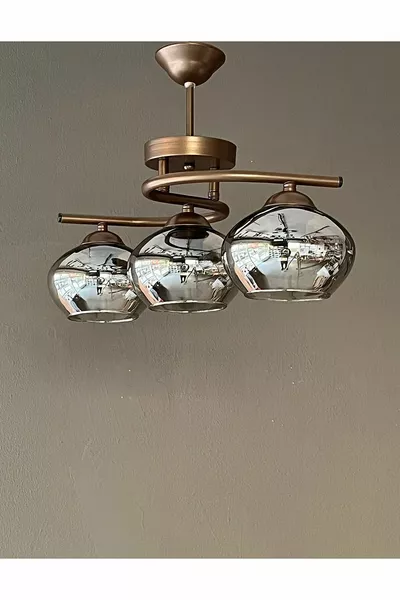 ثريا إضاءة منزلية باللون البني المعدني مع زجاج دخاني، ثلاثية بويراز