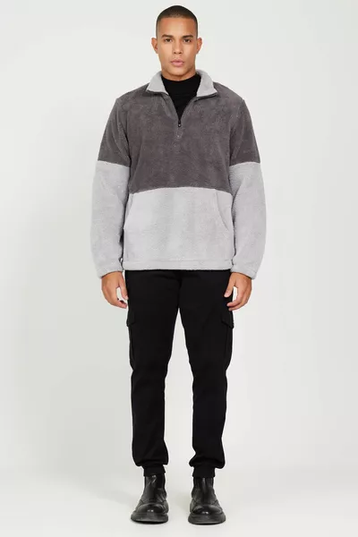 Мужская A.melanj G.melanj Стандартный крой Стойкая Воротник Кенгуру Карман Двухцветная Шерпа Флисовая Толстовка