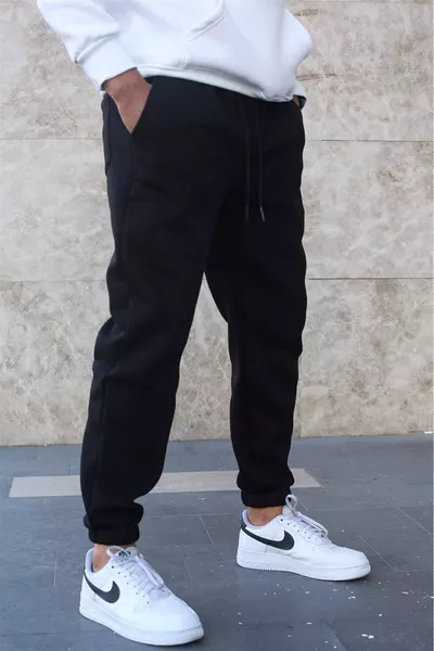 بنطال رياضي أسود أساسي رجالي بطبقة شاردون 