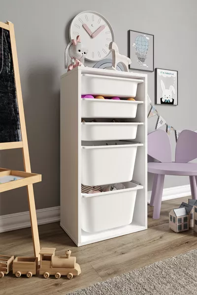 % MDF - Medium Mono Toy Cabinet with 5 Baskets