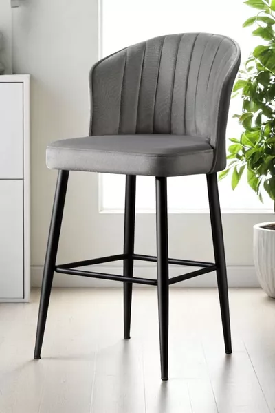 Rubi Bar Chair - Babyface Gray - Black Metal Legs - Bar Stool / Bar Chair