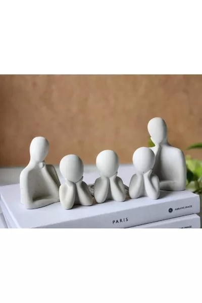 5-Person Concrete Sculpture Object Figurine Family Concrete Minimal DIY Painting Object Figurine Family - mother-father-3 children