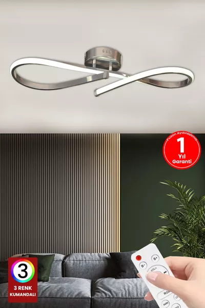 3 Renk Plafonyer Kumandalı Krom Kasa Led Avize Modern Sonsuzluk Ledli Avize