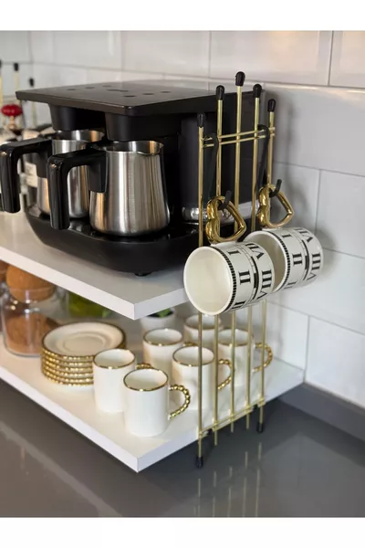 Coffee Machine Shelf Countertop Coffee Corner Shelf Kitchen Shelf Two-Tier Rack with Gift GOLD WHITE