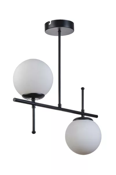 Feris Lustre Moderne Design pour Salon, Cuisine et Chambre à Coucher, Couleur Noire avec Verre Blanc, Lot de 2