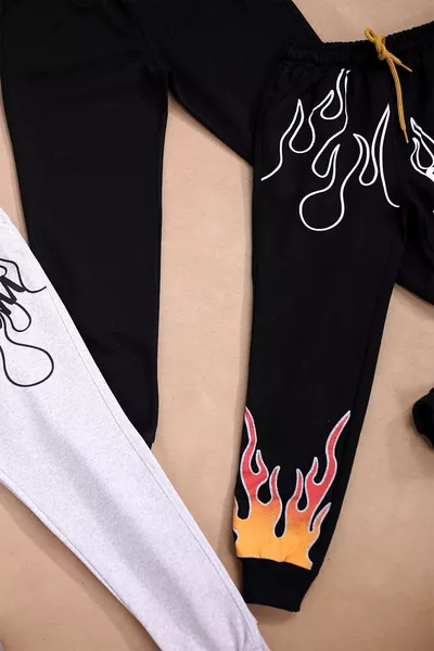 طقم بنطال رياضي رجالي 2 بطبعة بوم  سادة مع جيوب