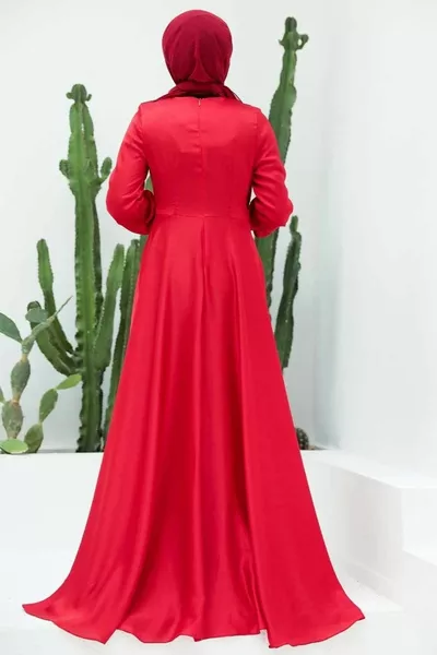 Hijab Evening Dress - Crepe Satin Red Hijab Evening Dress k