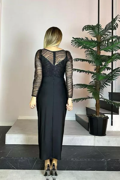 Langärmeliges Glitzer-Abendkleid