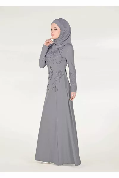 المرأة رمادي اللؤلؤ مفصلة مساء اللباس 