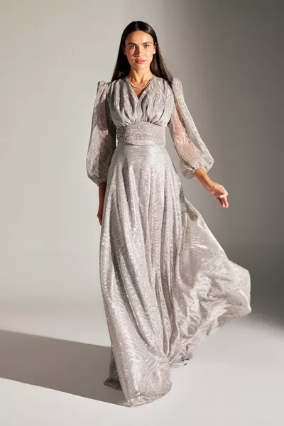 كاميلا سيم FLOUNCE المنك الملونة بالون الأكمام مساء اللباس