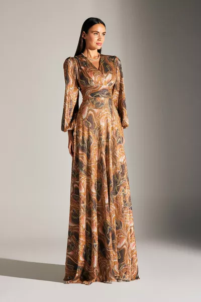 كارينا بالون الأكمام انتفخ فستان الخردل