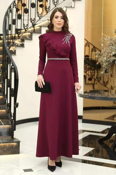 Hijab Clothing Elif Stone Dress Double Crepe Fabric Dress Hijab Evening Dress