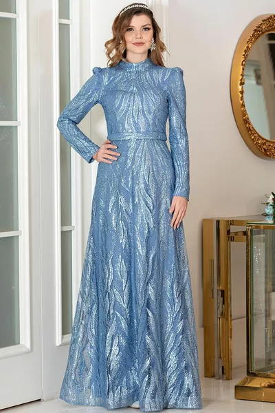 Хиджаб Вечерние Платья Серебристая Ткань Хиджаб Одежда Платье Хиджаб Вечерние Платья