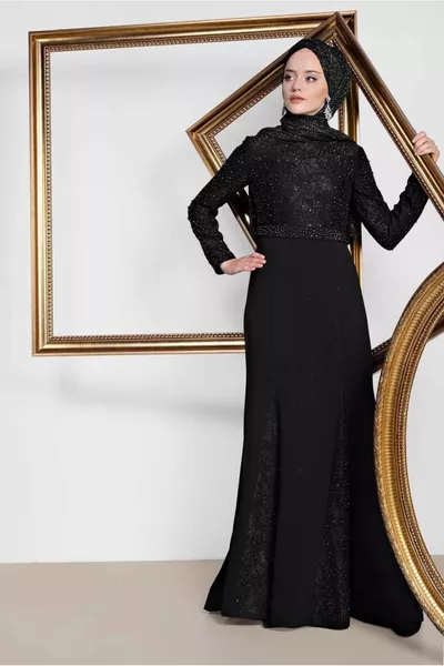 Robe de soirée en pierre noire pour femme T 