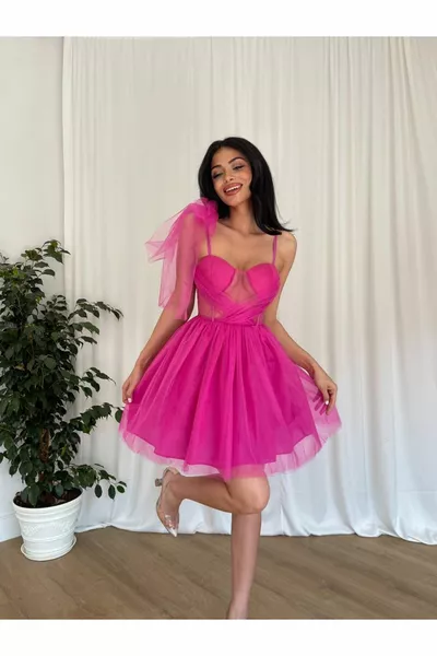 Gloped Tulle Mini Dress