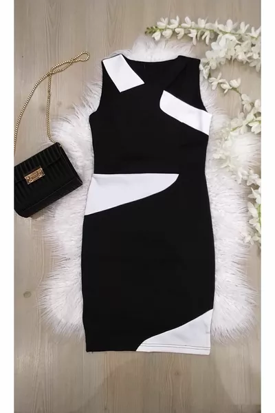 Women's Black and White Stripe Above Knee Dress
