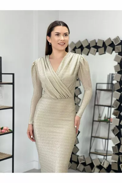 فستان غليتر مقلمة - ذهبي