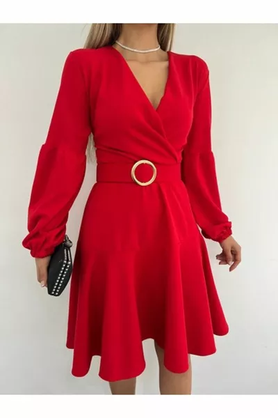RED DRESS Red dress with elastic waist and belt