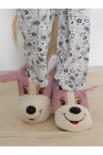 Висококачествена мека нехлъзгаща се подметка Сладко куче Розово-бяла плюшена къща Понтофу