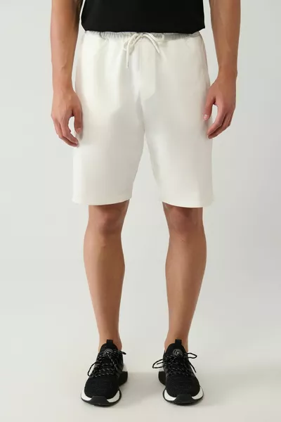 Herren Ecru Seitentasche Gestrickte Baumwolle 2 Faden Casual Shorts 