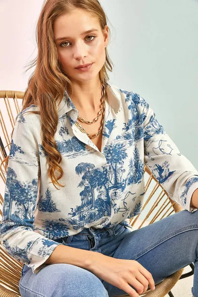 Camicia da donna in lino foresta piegato con maniche