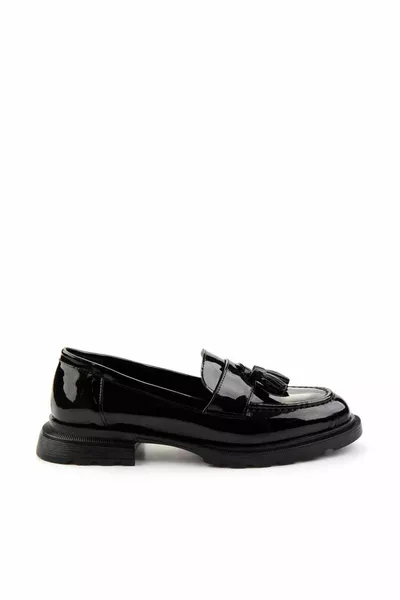 أسود براءات الاختراع الجلود النسائية أحذية المتسكع 