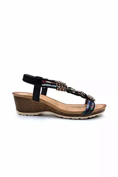 Zwarte damessandalen met gewatteerde hielkralen en steentjes