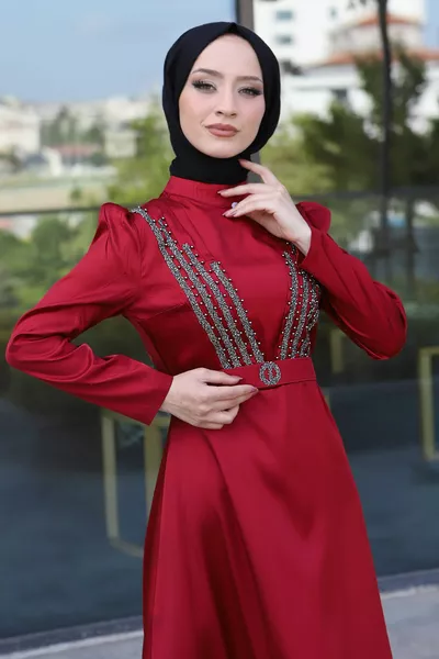 حزام مفصل فساتين السهرة  بورجوندي