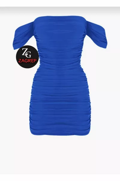 Женское мини-платье Sax Blue с драпировкой на шнурке