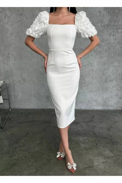 White Midiboy Wedding Dress Buying at Home