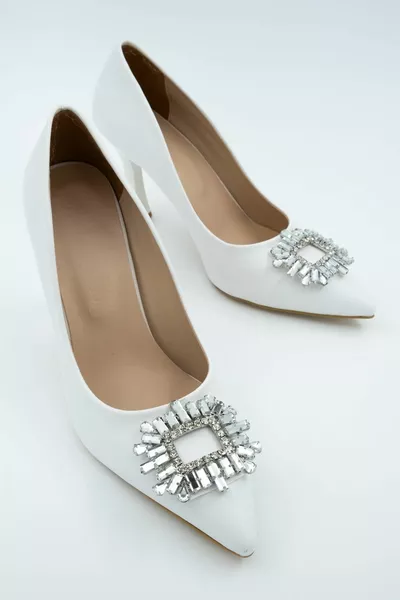 Anjelic Weißer Satin-Stiletto-Kelchabsatz