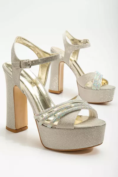 Luciana Дамски токчета на платформа Каменни детайлни вечерни рокли