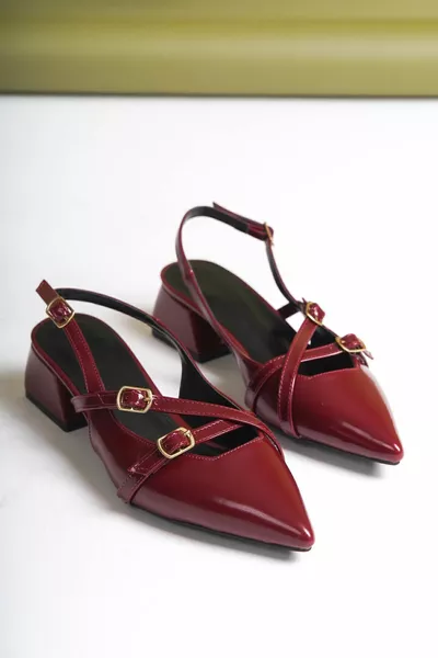 عبر حزام براءات الاختراع الجلود كتلة الكعب القصير الكرز بورجوندي المرأة ماري جين أحذية