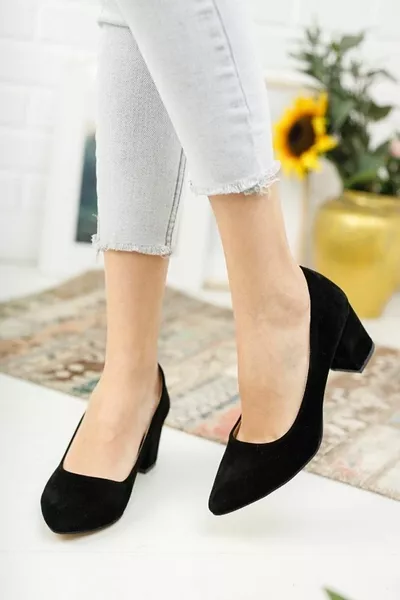 Дамски обувки Черен велур Къси дебели токчета Вечерна рокля Обувки Класически ежедневни обувки 5 см