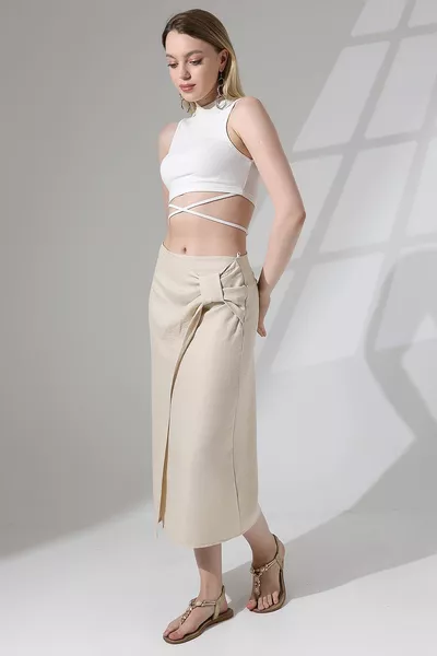 تنورة كتان صيفية بسحاب