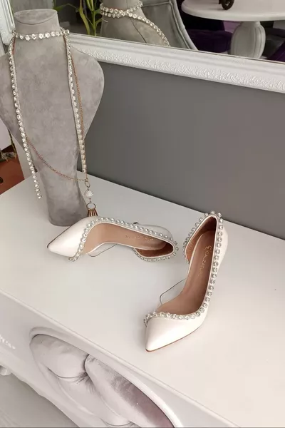 Mother-of-pearl Leather Side Transparent 9cm Heels WATERWAY Accessory Women's Design Wedding Dress Shoes