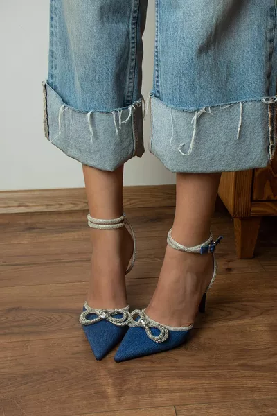 Elsia Denim Fiyonklu Topuklu Ayakkabı