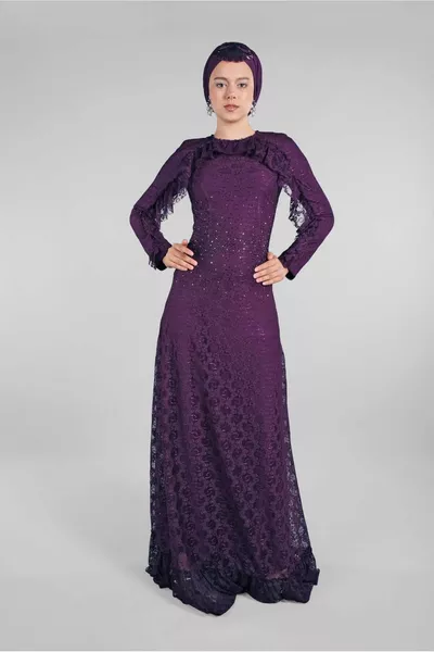 ROBE DE SOIRÉE VIOLETTE (K.PURPLE) POUR FEMME À DÉTAILS DE PIERRE T 