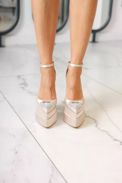  سم حجر مفصلة منصة مزدوجة وأشار اصبع القدم أحذية مساء الكعب