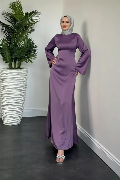 Kayra Terug Geplooid Satijnen Avondjurk Lila