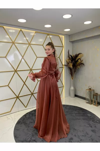 Shoulder Stone Sema Hijab Evening Dress Tile