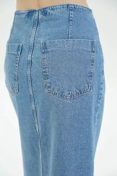 Maxi gonna di jeans con bottoni a vita alta celeste C 