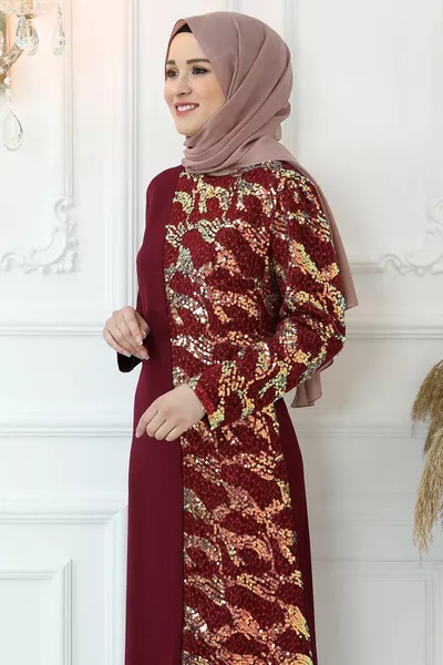 Abito da sera con paillettes Borgogna