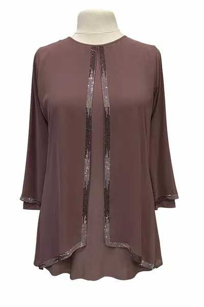 Getrocknete Rose Zülal Stilvoller Stein bestickt Rundkragen Mutter Abendkleid Tunika