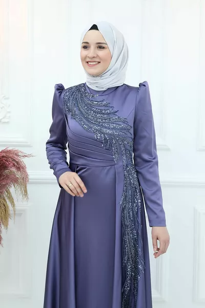 بيجوم الساتان مساء اللباس نيلي