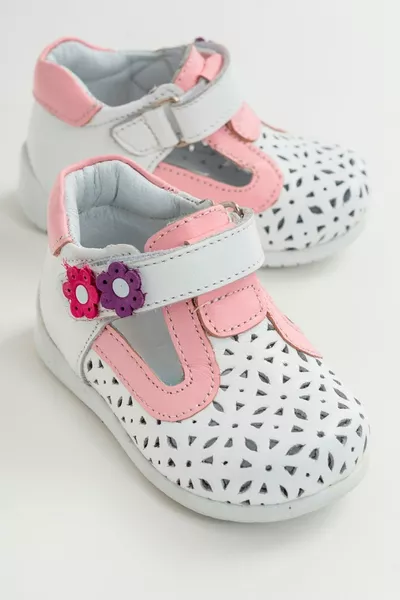 Unisexe Enfants Blanc-rose Cuir Orthopédique Soutenu Premier Pas Chaussures