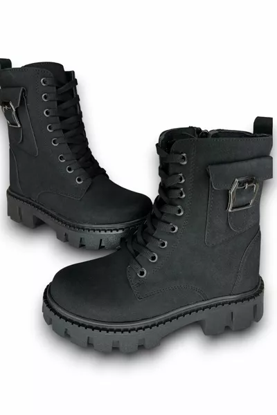 Stivali da donna Postal Black Nubuck Pocket Detailed