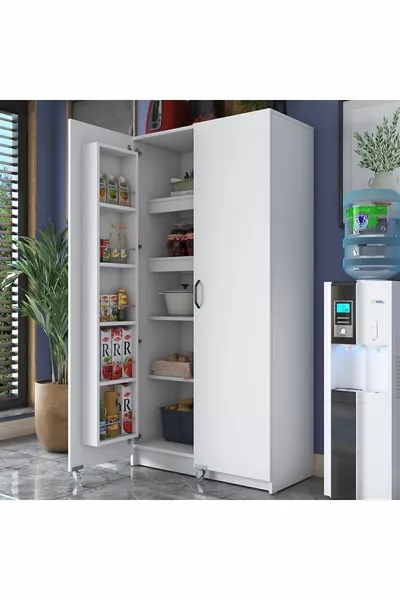 Rani  Многофункциональный шкаф с колесами, двухдверный, для кладовой и кухни, белый